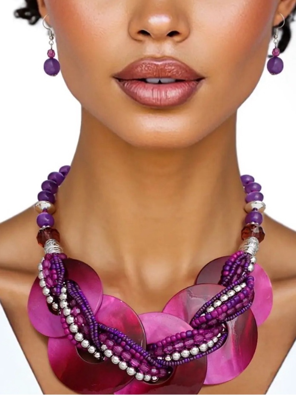 Bold Purple Statement Necklace and Earrings Set